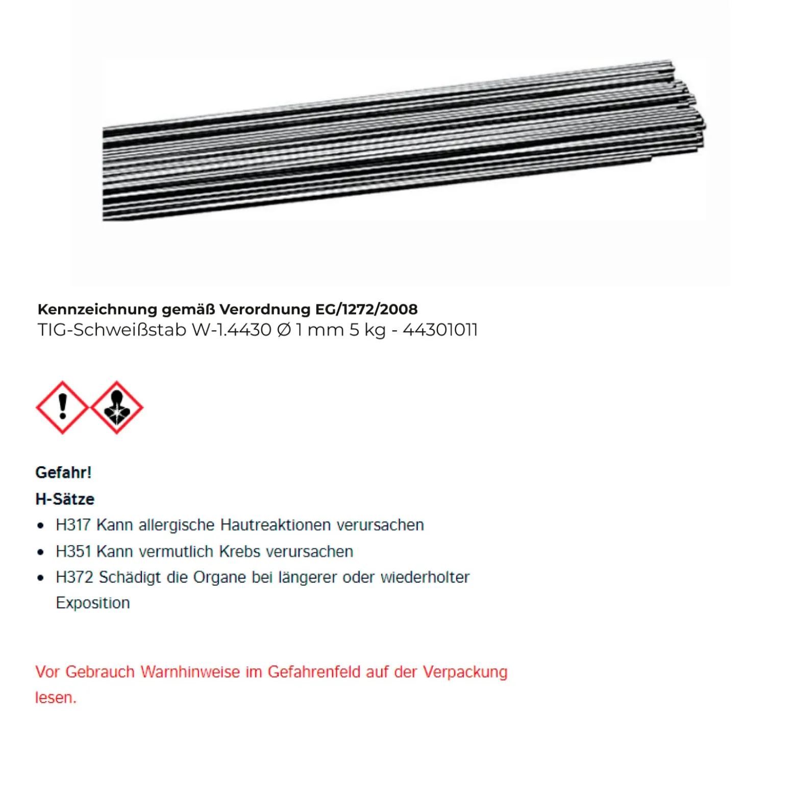 TIG-Schweißstab W-1.4430 Ø 1 mm - 44301011