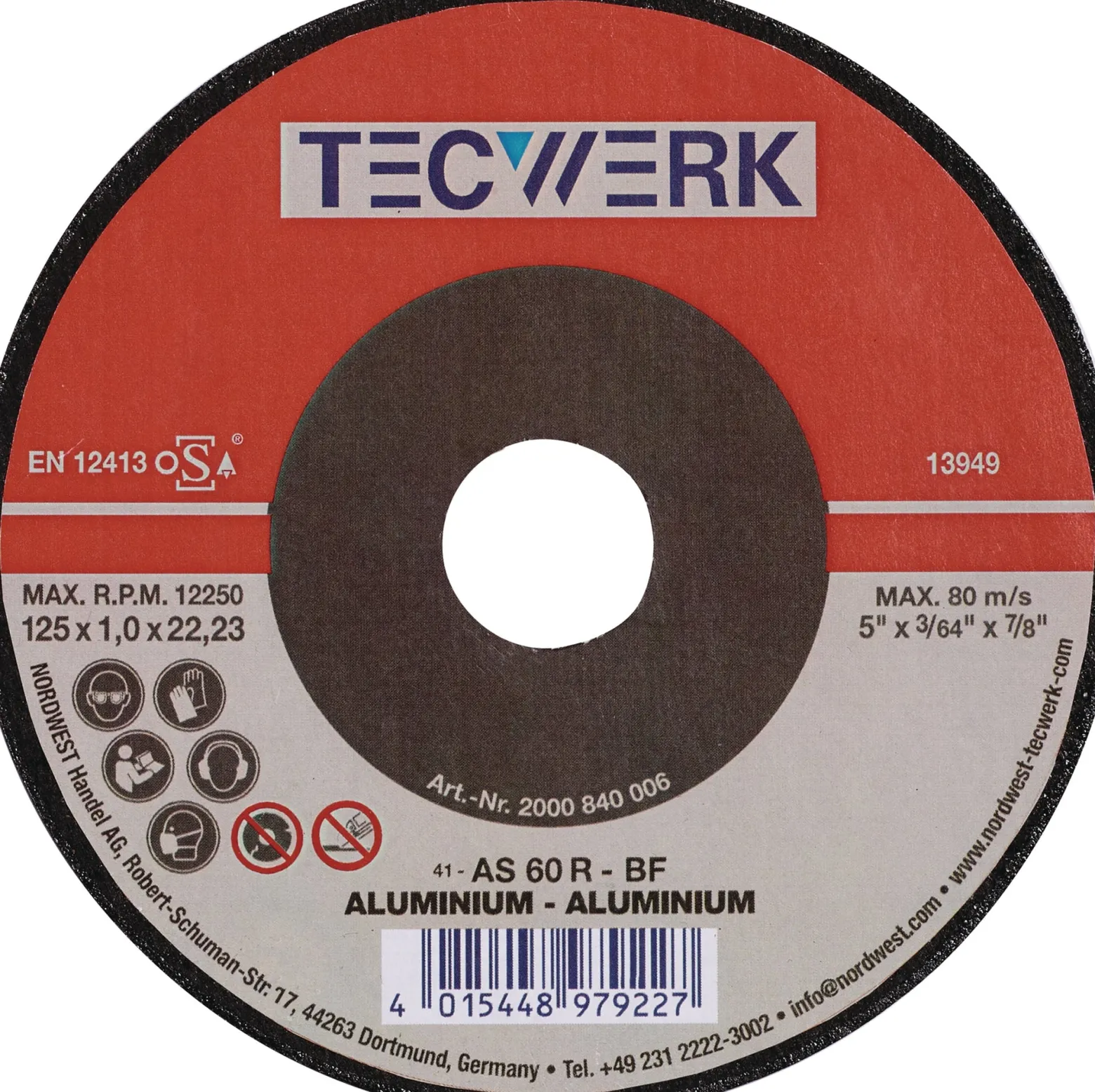 Trennscheibe ALU D125x1mm ger.Alu.Bohr.22,23mm TECWERK