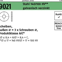 Unterlegscheibe DIN 9021 4,3x 12x1 Stahl 140/100 HV galv.verz. 5000 Stück