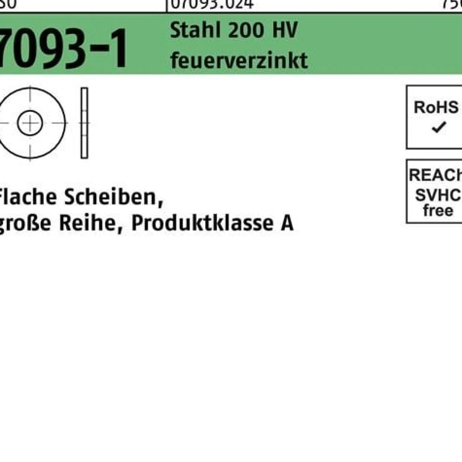 Unterlegscheibe ISO 7093-1 36 Stahl 200 HV feuerverz. 25 Stück