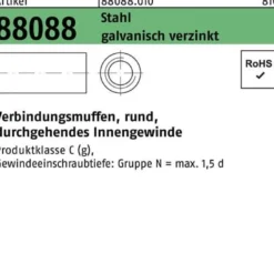 Verbindungsmuffe R 88088 rund IG M8x50x11 Stahl galv.verz. durchg. IG 100St.