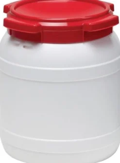 Weithalsfass 15,4 l PE weiß mit rotem Deckel - 7015-61-046