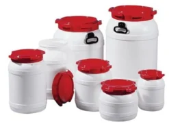 Weithalsfass 68,0 l PE weiß mit rotem Deckel - 7068-91-046