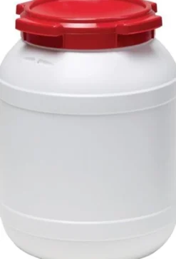 Weithalsfass 26,0 l PE weiß mit rotem Deckel - 7026-61-046