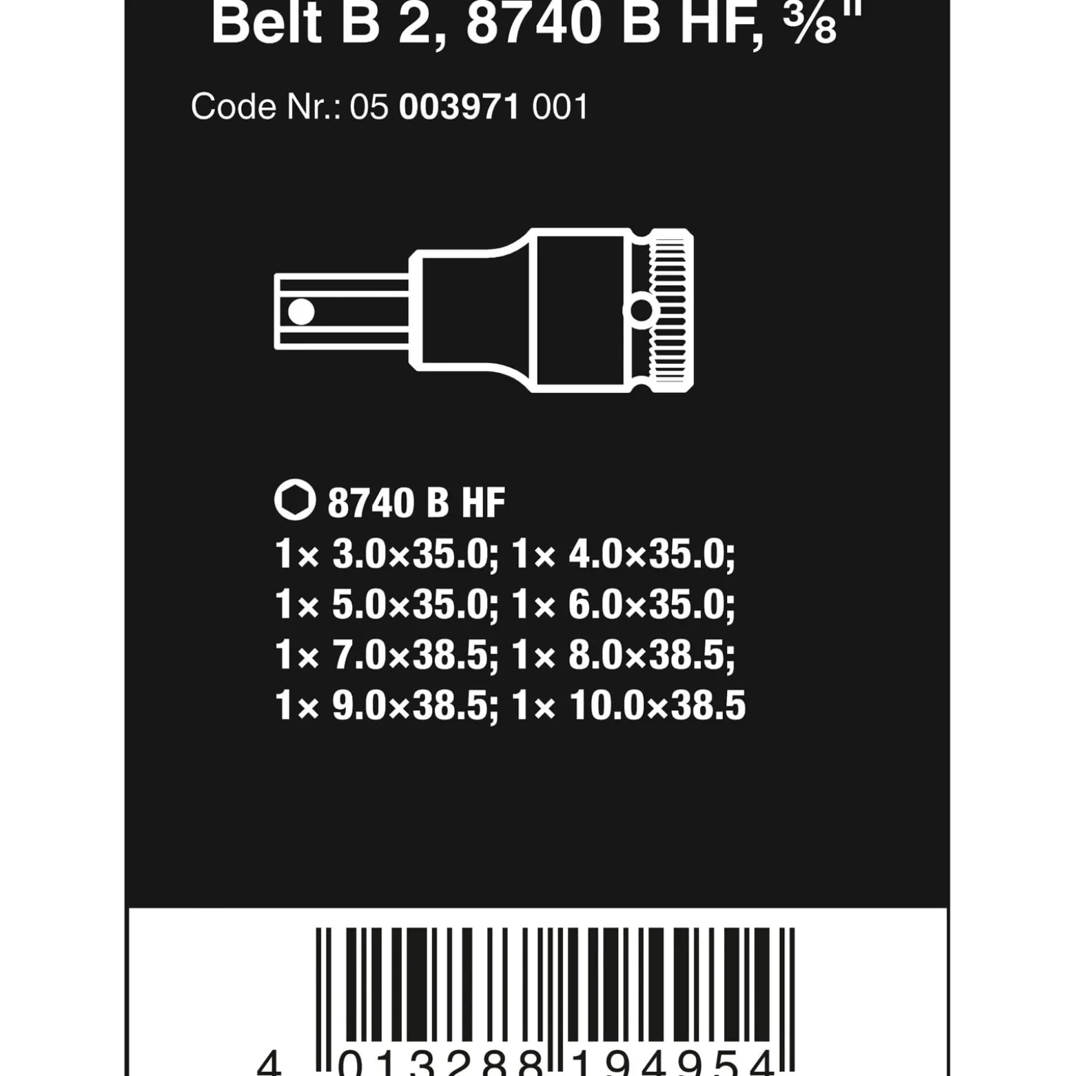 Wera Belt B 2 Zyklop Bitnuss-Satz Innensechskant, mit Haltefunktion, 3/8"-Antrieb - 05006577001