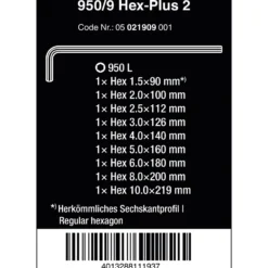 Wera 950/9 Hex-Plus 2 Winkelschlüsselsatz, metrisch, gestellverchromt - 05021909001