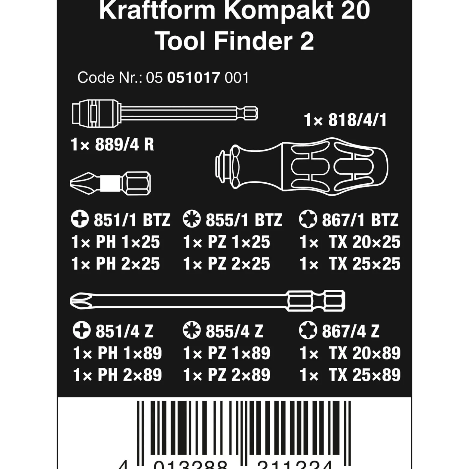 Wera Kraftform Kompakt 20 Tool Finder 2 mit Tasche - 05051017001