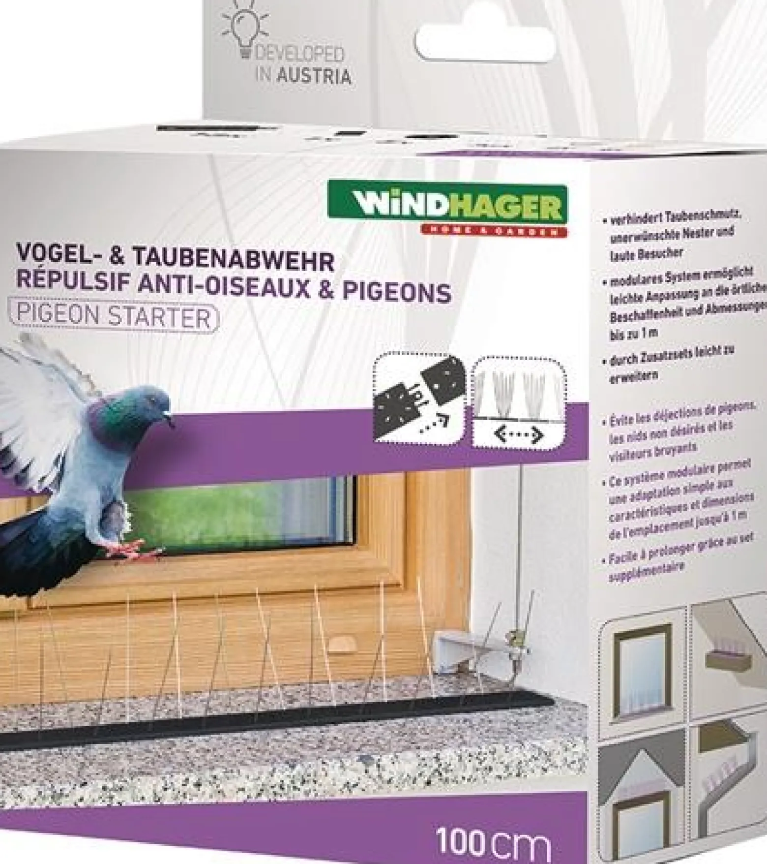 WINDHAGER Vogel- und Taubenabwehr Starter Set Schutz bis 1 m 36 Spikes Kunststoff - 7120