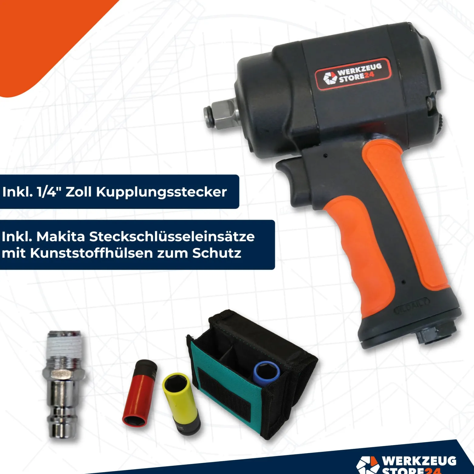 WS24 Druckluft-Schlagschrauber 1/2" mini + Steckschlüssel 3tlg.