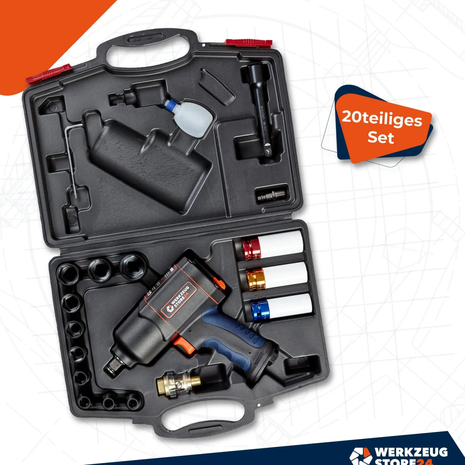 WS24 Druckluft-Schlagschrauber 1/2" 20tlg. - WS24-100107