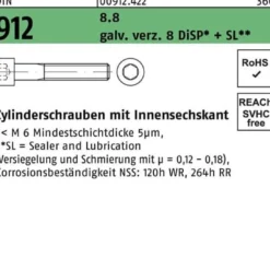Zylinderschraube DIN 912 Innen-6kt M16x 50 8.8 gal Zn 8 DiSP + SL 50St.